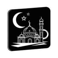 Black and White Silhouette of a Mosque and Crescent Moon vector