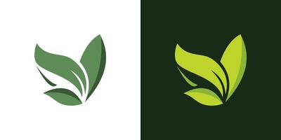 Leaf green icon logo abstract shape spring nature isolated vector