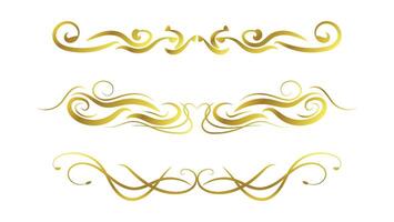 text dividers decoration set isolated on white background. golden swirl calligraphy lines vector