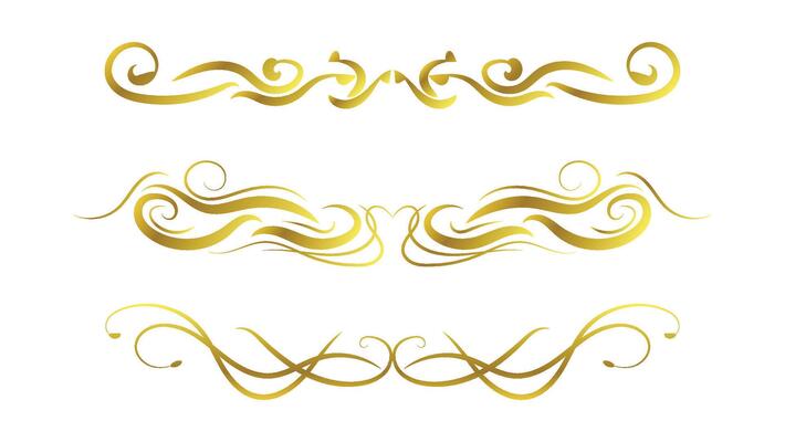 text dividers decoration set isolated on white background. golden swirl calligraphy lines