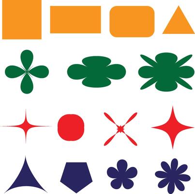 Colorful Grid of Unique Shapes and Symbols on a White Background
