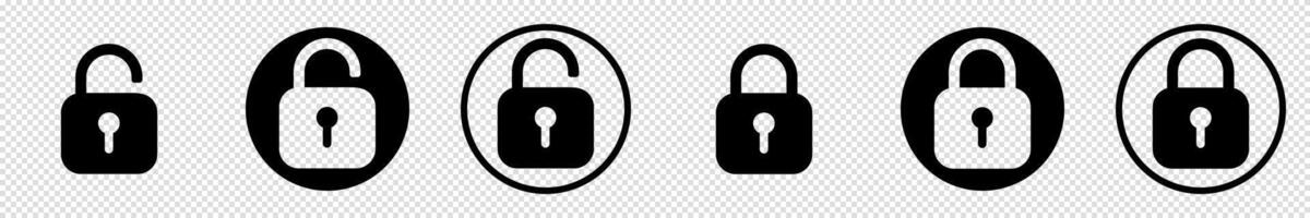 Safety symbols set with padlock icons. Features locked and unlocked lock designs. vector