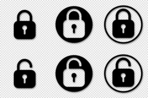 Lock symbols set with open and locked padlocks. Icons for safety and protection concepts. vector
