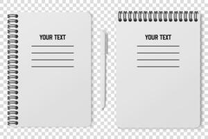 Horizontal spiral notebook with blank white pages. Mockup. Minimal top view clipart illustration. vector