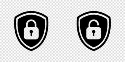 Lock and unlock shield icon collection. Padlock symbols for security and privacy designs. vector