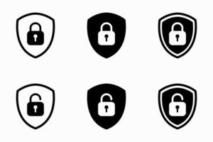 Shield lock and unlock icon collection. Symbols of safety and secure concepts. vector