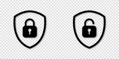 Lock and unlock shield icon set. Padlock symbols for protection and security designs. vector