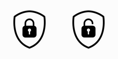 Collection of shield icons with locked and unlocked padlocks. Symbols for security themes. vector