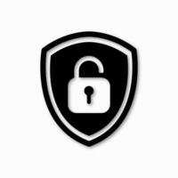 Open padlock on a shield icon. Unlock sign symbolizing security and flexibility. vector
