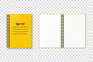 Top view of a yellow horizontal spiral notepad with blank space. Notebook concept for mockups. Clipart illustration. vector