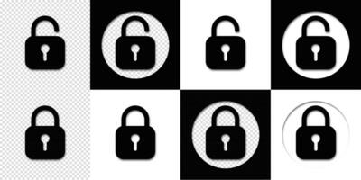 Open and closed padlock icon set. Safety symbols representing security and protection. vector