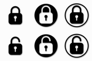 Padlock icon set representing safety. Includes open and closed padlock signs. vector