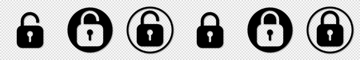 Set of safety icons with open and closed padlocks. Padlock symbols for secure concepts. vector