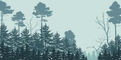 Silhouette of a trees forest and mountain. natural isolated on green background. vector