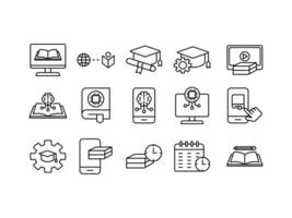 online education icon collection set. Contains such Icons online Tutorial, E book, Online Lecture, Education Plan and more. isolated white background,Editable line vector
