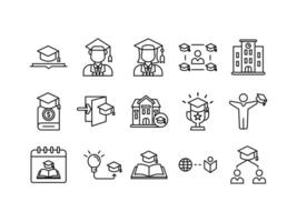 University icon collection set. Containing higher education, learning environment, research institution, student community, student dormitory, college catalog.isolated white background,Editable line vector