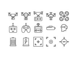 Editable line design icon set, aerial drones, vr and remote control drones and more.isolated white background vector