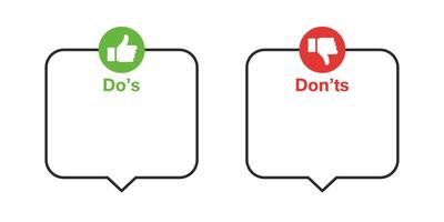 Dos and donts like thumbs up or down. Like or dislike index finger sign vector
