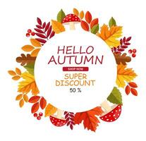 Hello autumn, fall leaves flat, colorful leaves isolated set, autumn elements, fall banner, circle vector
