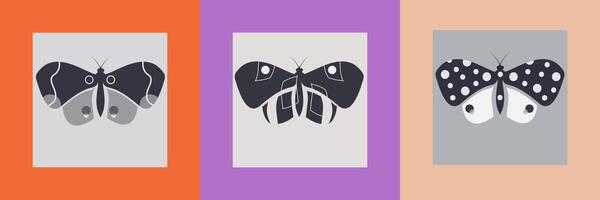 Monochrome butterflies template set. Abstract designs for poster, greeting card, print. vector