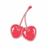 Isolated red cherries on one stem with green vector