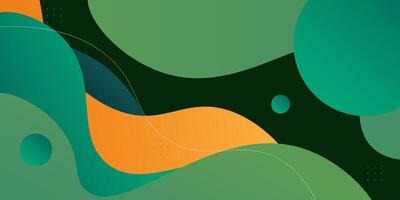 Abstract 3D geometric background in dark green and orange colors. Wave color background with circle pattern design. Fluid shape composition. eps10 vector