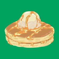 delicious pancakes with ice cream in cartoon style. illustration of pancakes topped with honey and ice cream vector