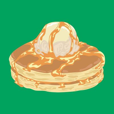 delicious pancakes with ice cream in cartoon style. illustration of pancakes topped with honey and ice cream