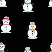 Seamless Christmas pattern with snowmen. Winter pattern for the new year on a black background. vector