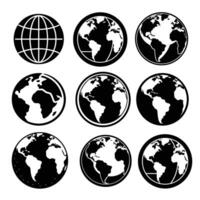 Set of black color world icon design vector