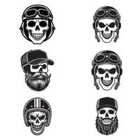 Skull and Beard Biker Icons Helmeted and Bearded Rider Designs vector