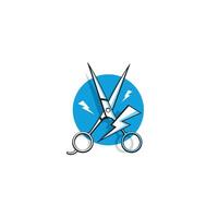 Scissor and Electricity or Thunder logo or icon design vector
