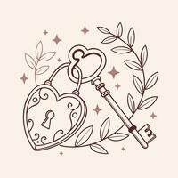 Heart Lock with Ornate Skeleton Key Design vector
