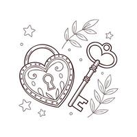 Romantic Heart-Shaped Lock and Key Illustration Art vector