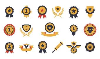 Achievement Medal Icons with Shields, Wreaths, and Ribbons vector
