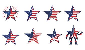 Star Patriot Icon Set Featuring Hand-Drawn 3D Star Patterns vector