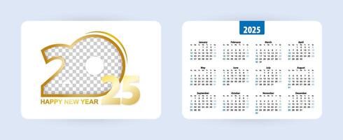 Pocket calendar 2025, week starts on Sunday. vector