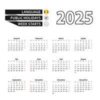 2025 calendar in Romanian language, week starts from Sunday. vector