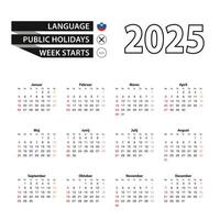 2025 calendar in Slovenian language, week starts from Sunday. vector