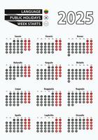 Template calendar 2025 with number in circles, simple Lithuanian calendar for year 2025. vector