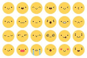 A big emoji set with different facial expressions. Yellow characters with happy, joyful, disappointed, sad, surprised,angry, playful mood. flat illustration. Perfect for social media, stickers. vector