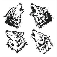 Premium Black and White Wolf Head Set - Intricate and Sophisticated Designs vector