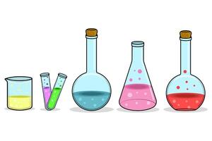 Chemical laboratory flask test tube collection. Experiment equipment. vector