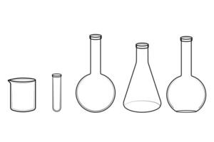 Chemical laboratory flask test tube outline collection. Experiment equipment. vector