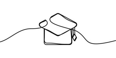 continuous line drawing of graduation cap symbol. abstract line art illustration vector