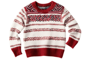 red and cream knit sweater with fair isle pattern on transparent background png