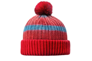 red knit beanie with pom pom on transparent background png