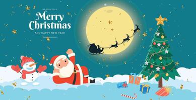 Merry christmas background with santa claus, snowman And Happy New Year vector