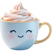Happy Face Beige Coffee Mug with Whipped Cream png