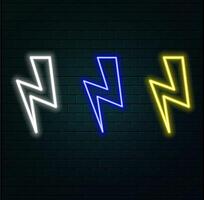 Red neon lightning bolt, glowing sign. Flash icon. Charge flash icon. Thunder bolt. Lighting strike, lightning bolt sign vector